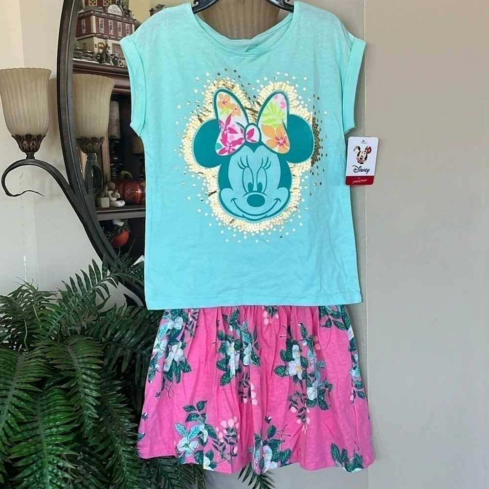 Brand New Disney Blue Minnie Mouse Shirt & Carter’s Pink Floral Skort Skirt